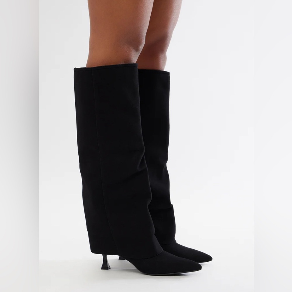 Suede Overlay Boots with Stiletto Heel